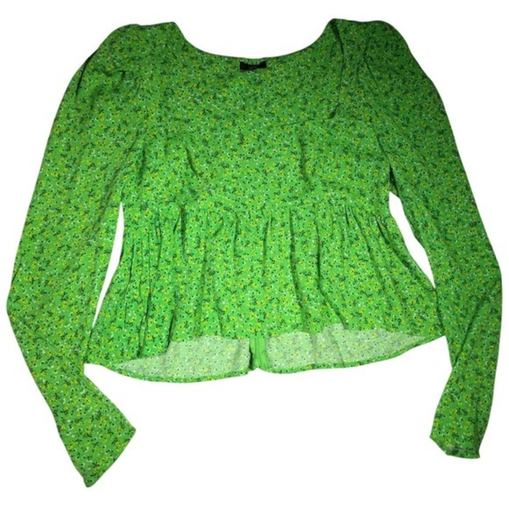 AFRM Green Floral Peplum Blouse Medium NWT Long Sleeve Cottagecore Top